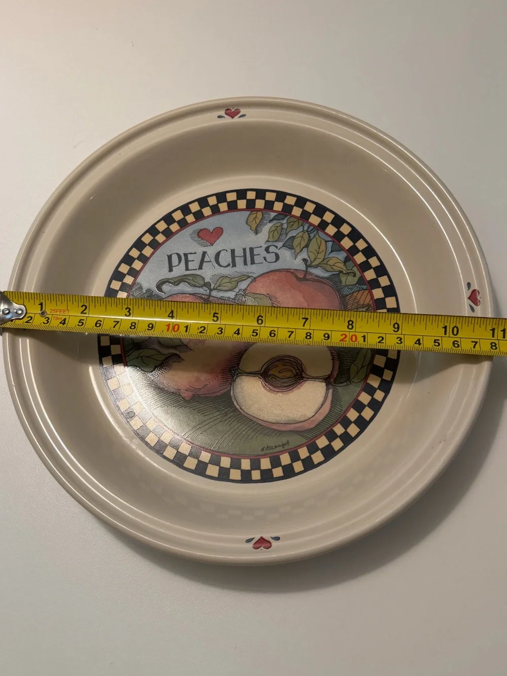 Vintage 90s Susan Winget Peach Pie Dish Ceramic Farmhouse Cottagecore Deep Bake